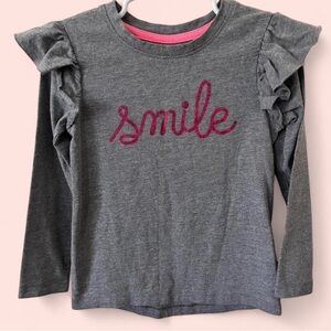 5T Girls Long Sleeve Grey & Pink Ruffled Shoulder Cat & Jack Toddler T-Shirt